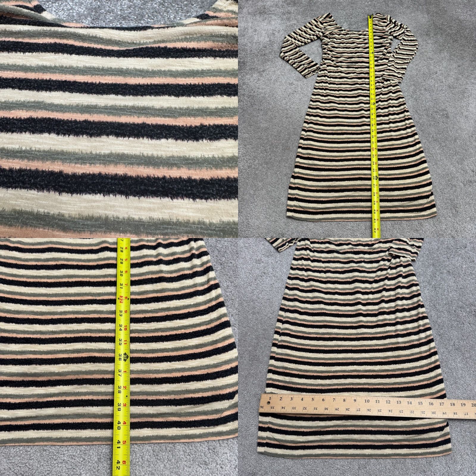 Vintage Dolan Brand Women Dress Shift T-Shirts Long Sleeve Knit Rayon Spandex Brown Striped Left Coast Scoop Neck Midi Dress Small White? Wait no. Size S / US 4 / IT 40 - 8 Thumbnail