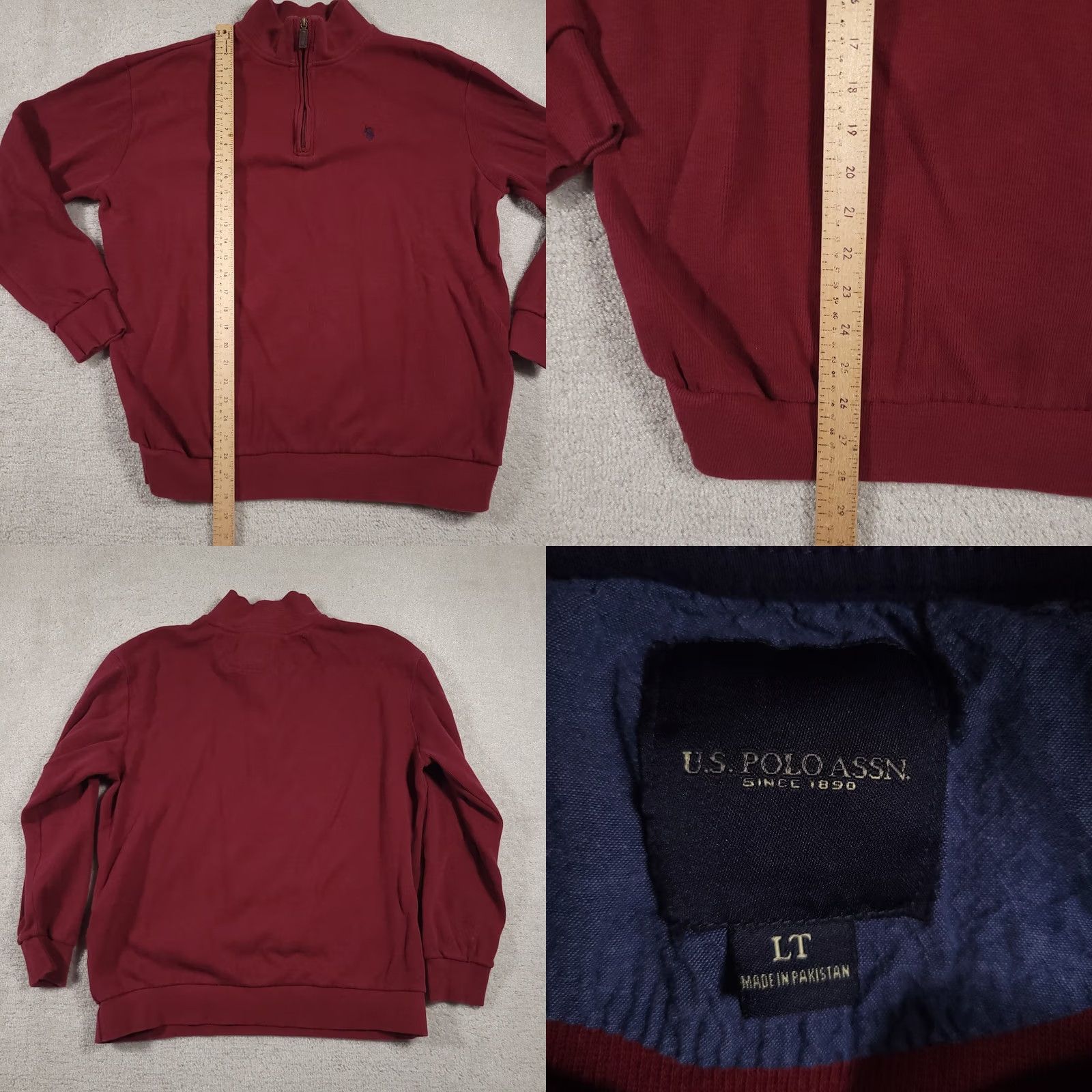 U.S. Polo Assn. U.S. Polo Assn. Sweater Shirt LT Tall Burgundy 1/4 Zip Pullover Mens Heavy Knit Long Sleeve Mock Neck Logo Embroidered Zipper Size US L / EU 52-54 / 3 - 8 Thumbnail