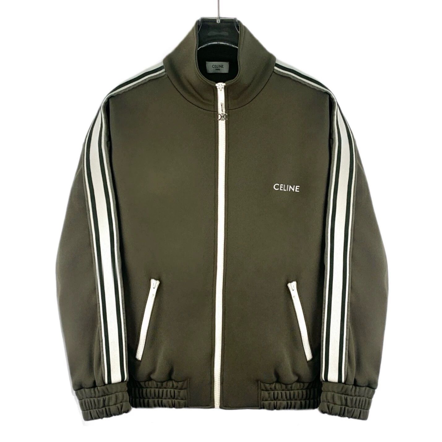 Celine Celine Army Green Striped Logo Zip-Up Long-Sleeve Jacket Size XS / US 0-2 / IT 36-38 - 1 Thumbnail
