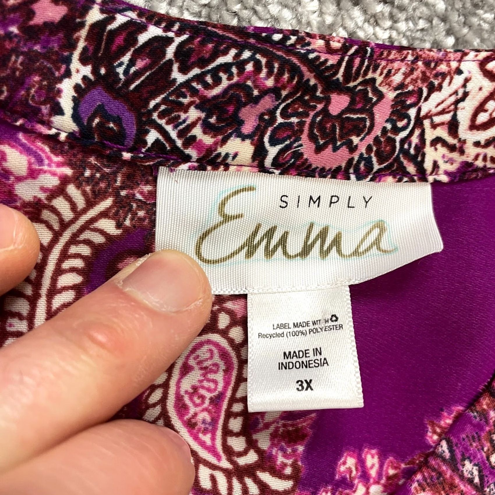 Vintage VINTAGE? Simply Emma Blouse Top Womens 3X Purple Paisley Long Sleeve Roll Tab Shirt Size XXL / US 16-18 / IT 52-54 - 5 Thumbnail