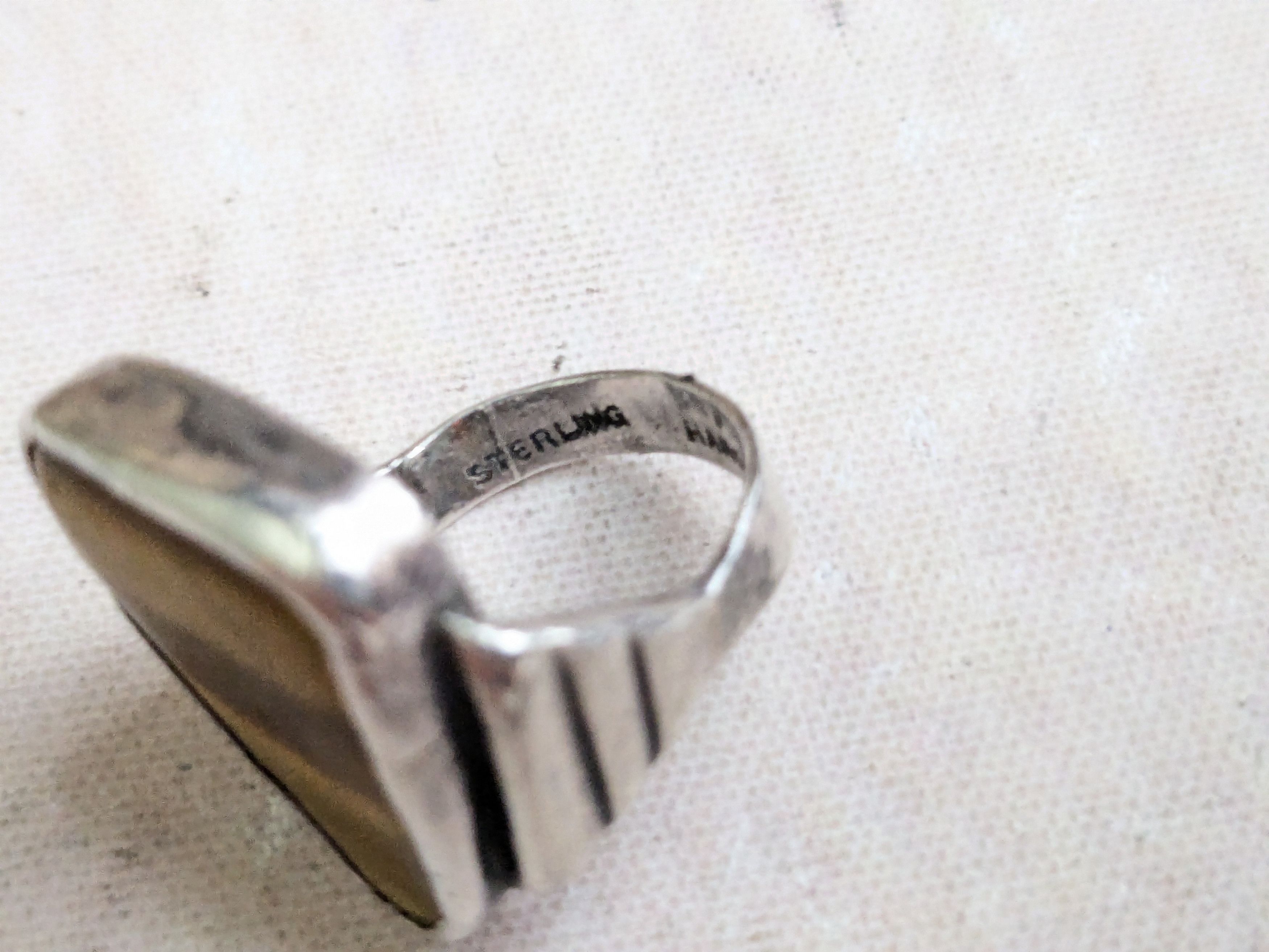 Sterling Silver Vintage Sterling Silver Ring Tiger's Eye Brown Handwrought 5 Size ONE SIZE - 9 Thumbnail