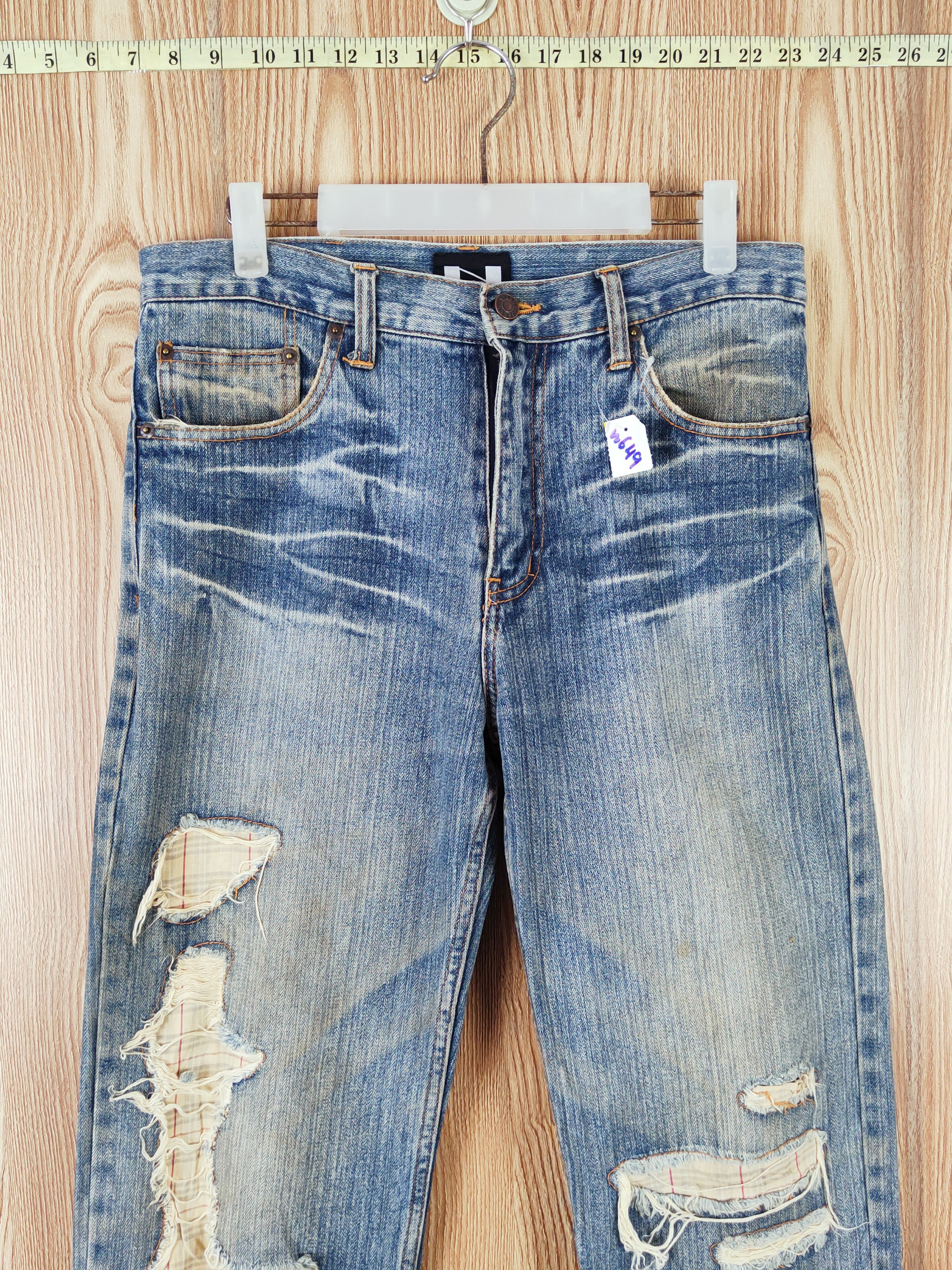 Japanese Brand Nylaus Crew Blue Distressed Ripped Jeans #W649 Size US 32 / EU 48 - 2 Thumbnail