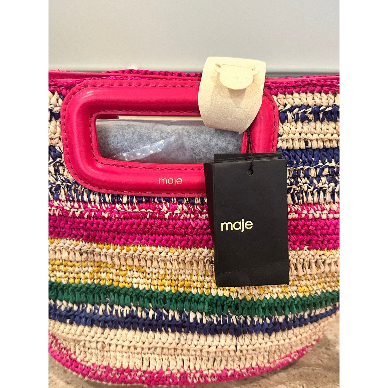 Maje NEW NWT MAJE M Mini Striped Raffia Basket Bag Fuschia Size ONE SIZE - 5 Thumbnail