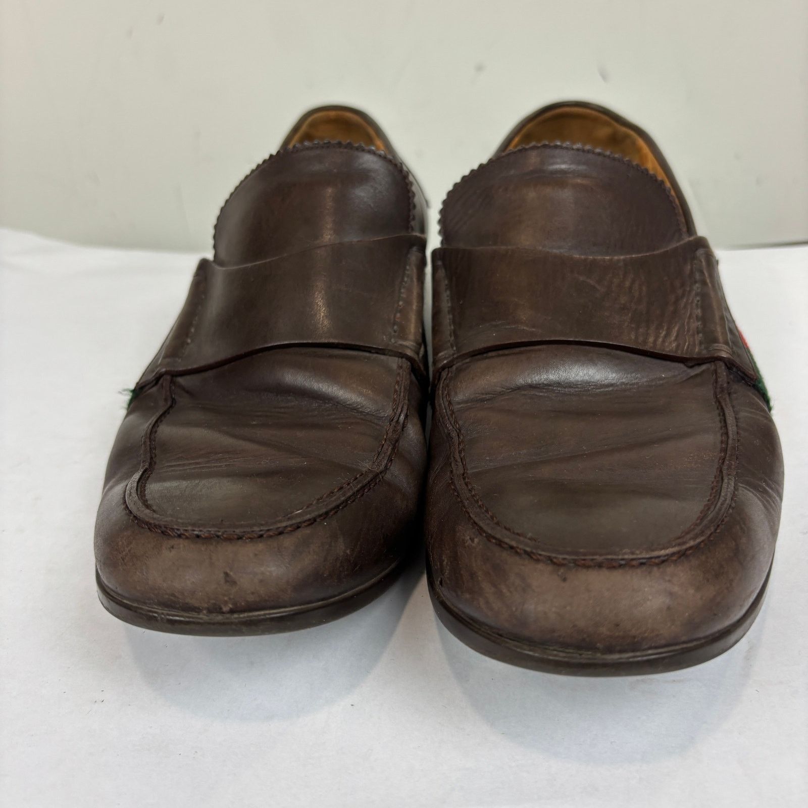 Gucci Gucci Brown Leather Web Slip On Loafers Men's 9 Size US 9 / EU 42 - 14 Thumbnail