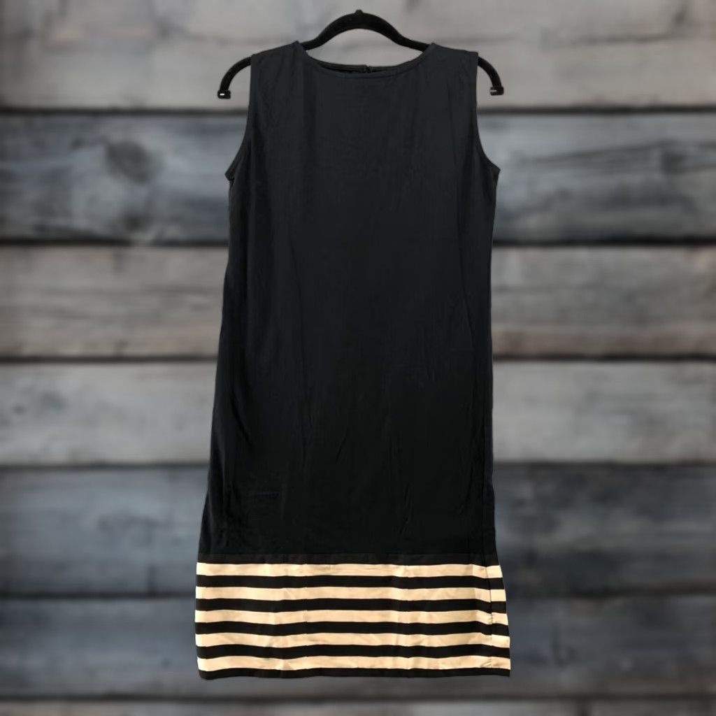 Vintage MISS CHASE Striped Midi Dress Womens S Black Beige Sleeveless T-Shirt Cotton 90s Retro Size S / US 4 / IT 40 - 1 Thumbnail