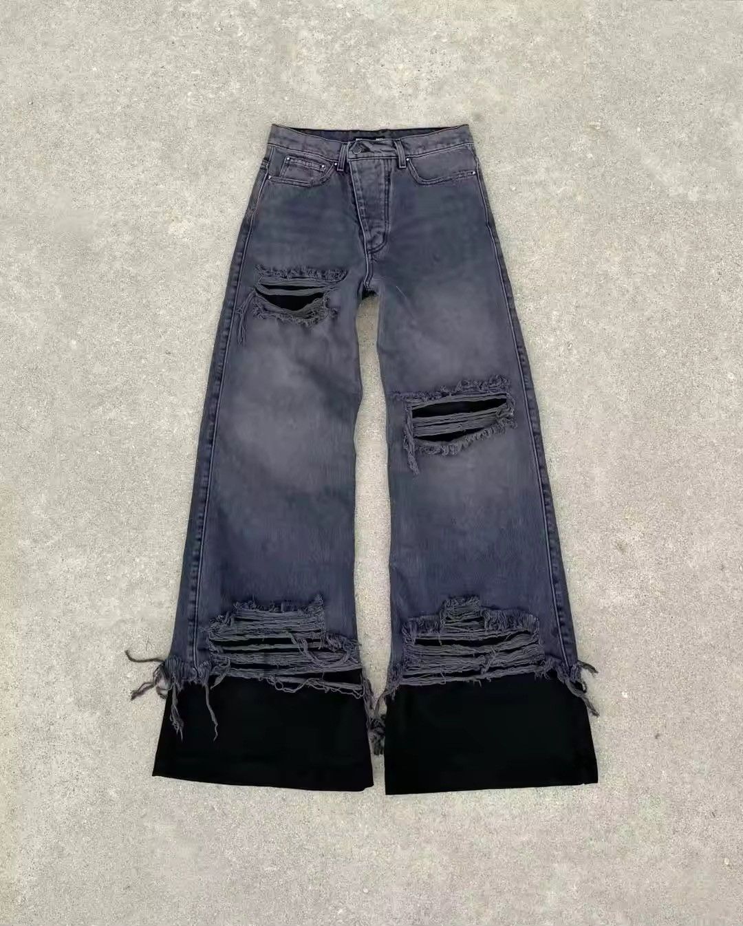 Double Layer Black Baggy Denim Jean