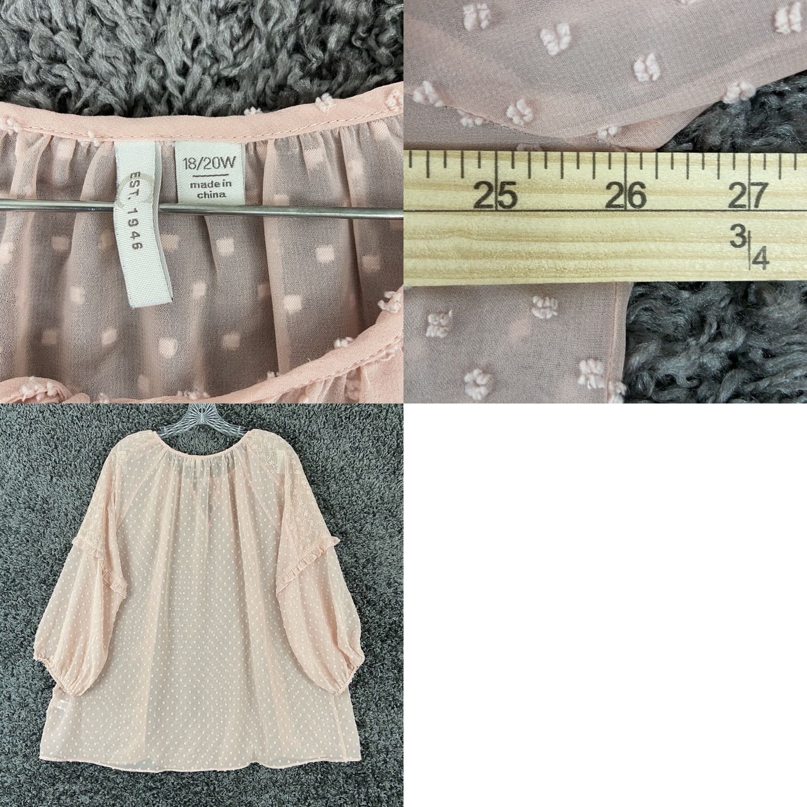 Pinko VINTAGE EST. 1946 Blouse Women 18W Plus Pink Peasant Sheer Long Sleeve Women 18 Size XXL / US 16-18 / IT 52-54 - 8 Thumbnail