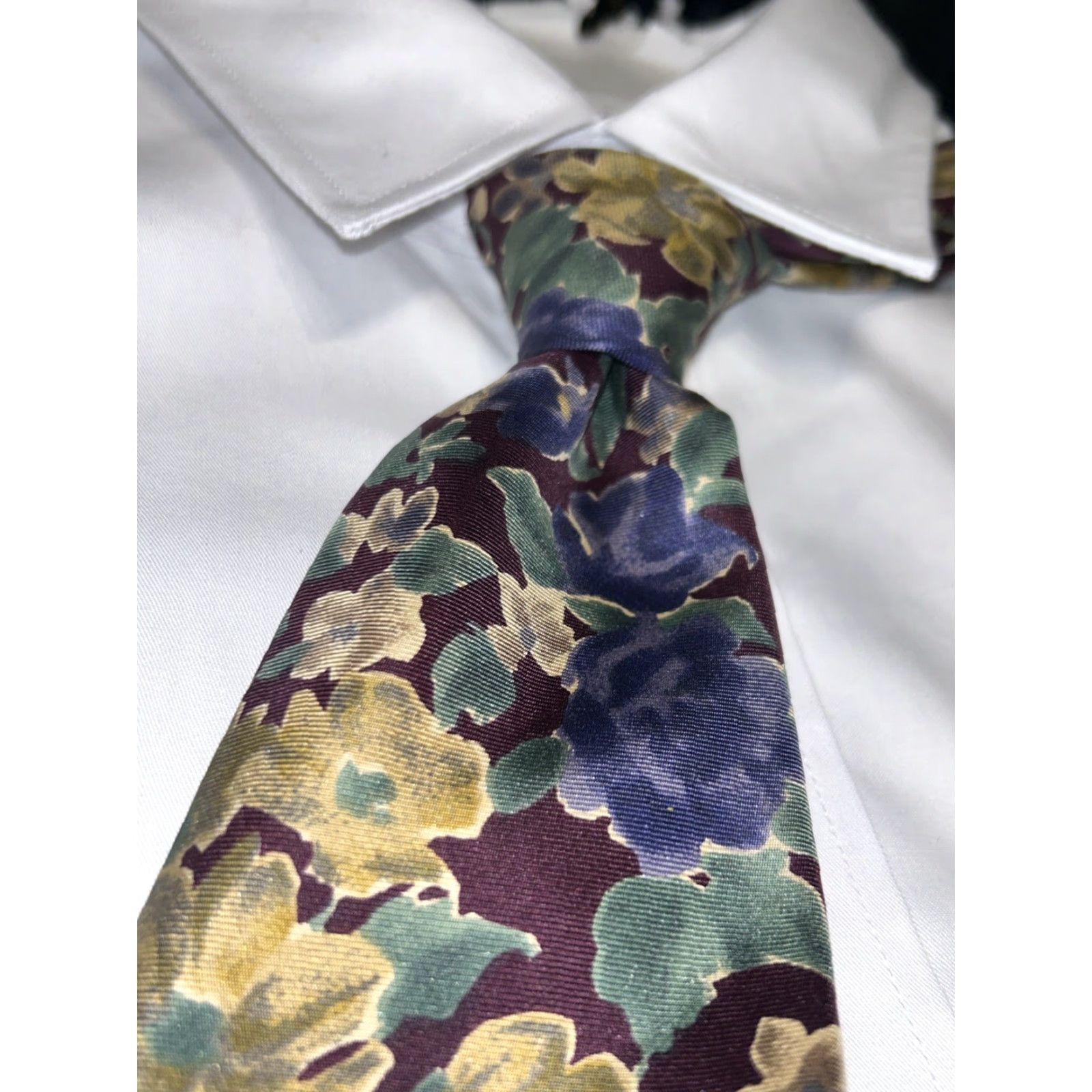 Lands' End VTG Lands' End Tie Men Silk Multi-Color Floral Geometric EUC Made In USA MENS Tie Size ONE SIZE - 3 Thumbnail
