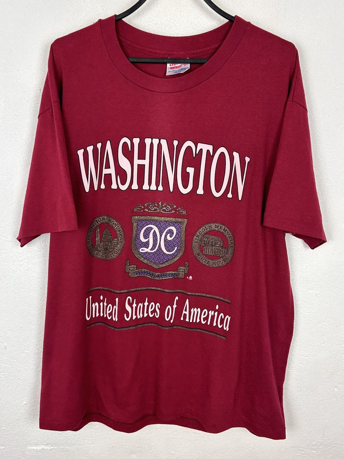 Vintage 90s Vintage Washington DC USA Single Stitch S/S T-Shirt Red Size US XL / EU 56 / 4 - 1 Thumbnail