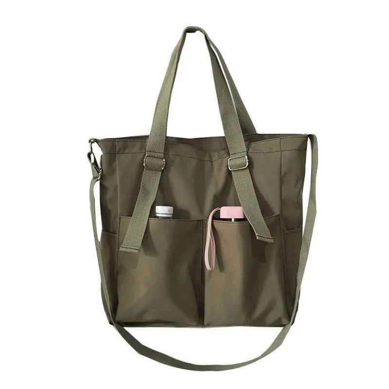 Japanese Brand Green Color Simple Fashion Nylon Canvas Tote Bag Size ONE SIZE - 3 Thumbnail