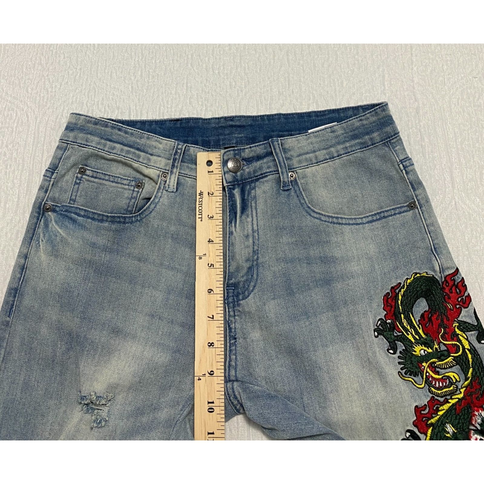 Vintage Y&R Young Reckless Jeans Mens 30 Blue Distressed 5-Pocket Denim Skinny Slim Patch Embroidered Casual Streetwear Distressed Jeans Men 30 Blue Size US 31 - 5 Thumbnail