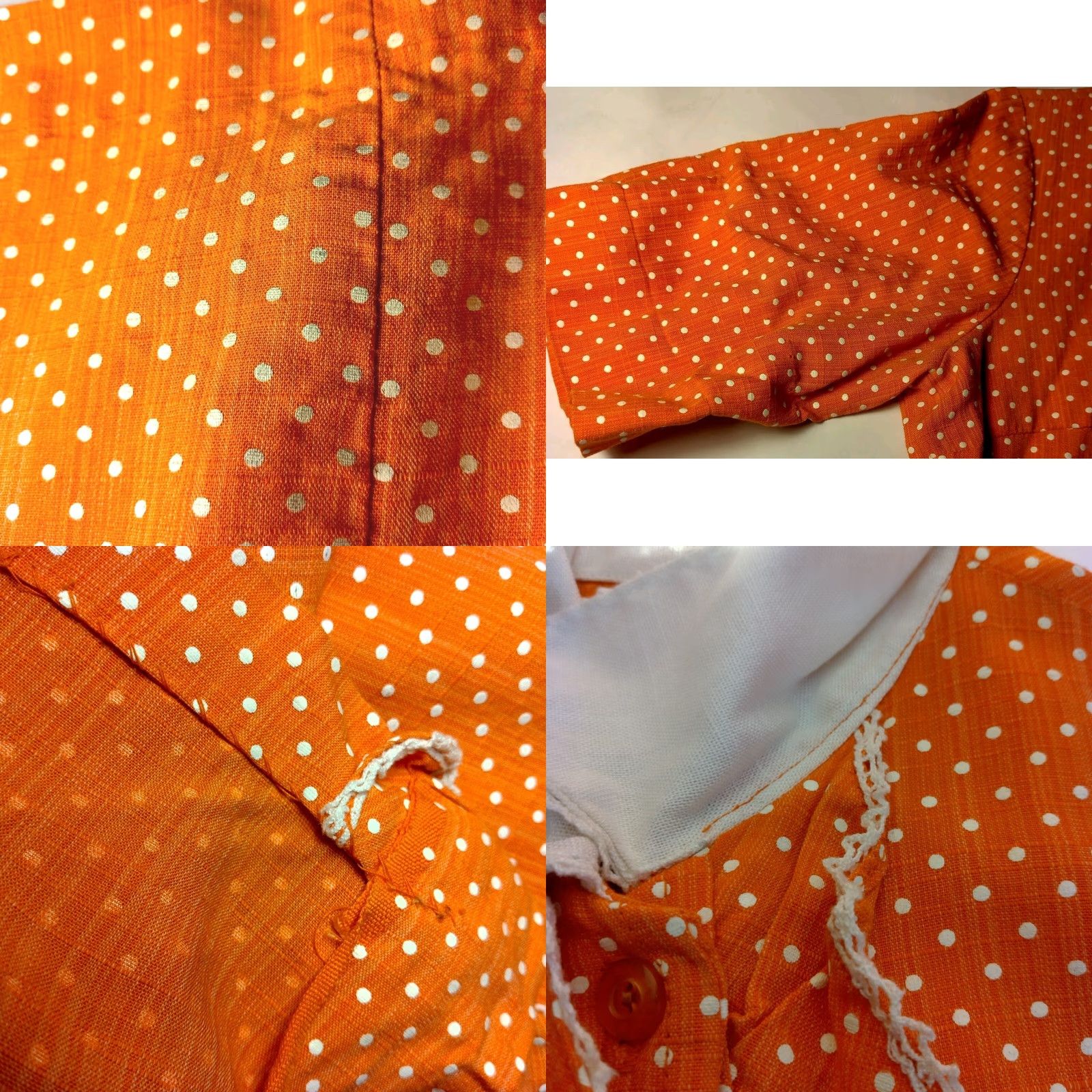 Vintage VINTAGE House Dress Shirt Womens Midi Orange Polka Dot Short Sleeve Collared Button 1960s Mod Crew Neck? Size 28" / US 6 / IT 42 - 8 Thumbnail