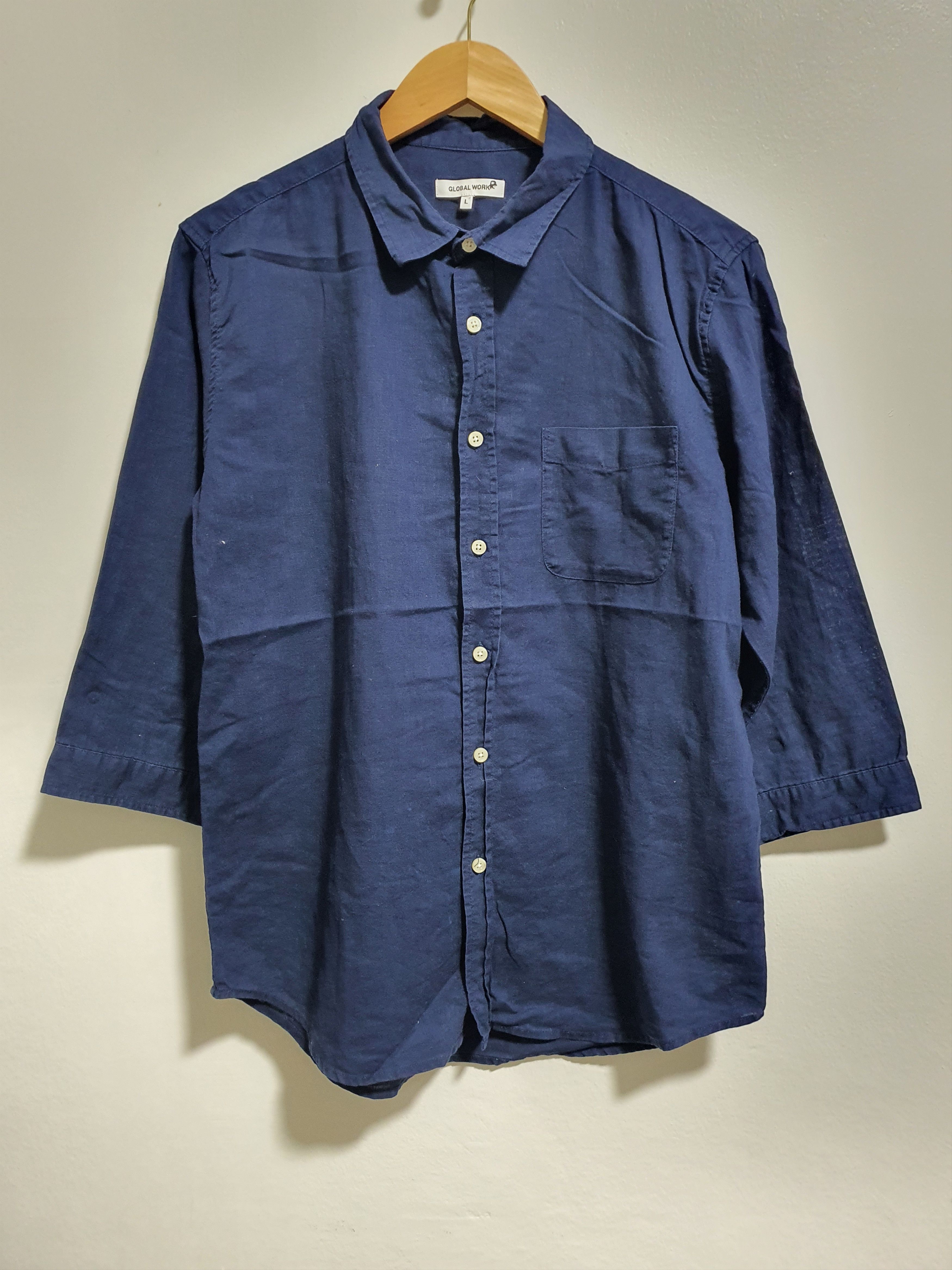 Global Work × Japanese Brand GLOBAL WORK 21/29 3QUARTER SLEEVE LINEN SHIRT Size L / US 10 / IT 46 - 1 Thumbnail