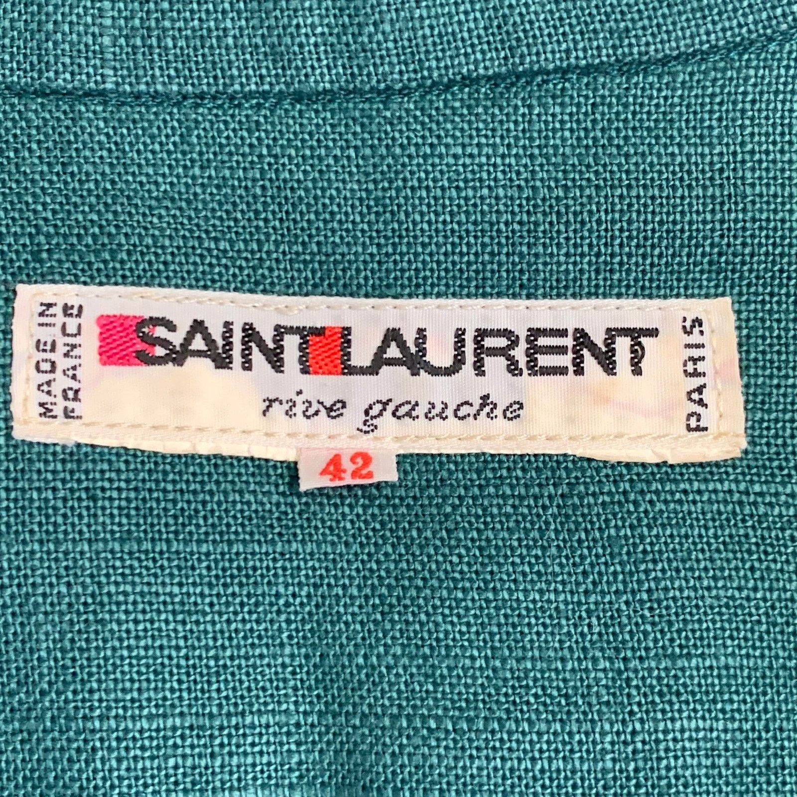 Yves Saint Laurent 6 Green Linen Button Up Pleated Shirt Dress Size M / US 6-8 / IT 42-44 - 6 Thumbnail