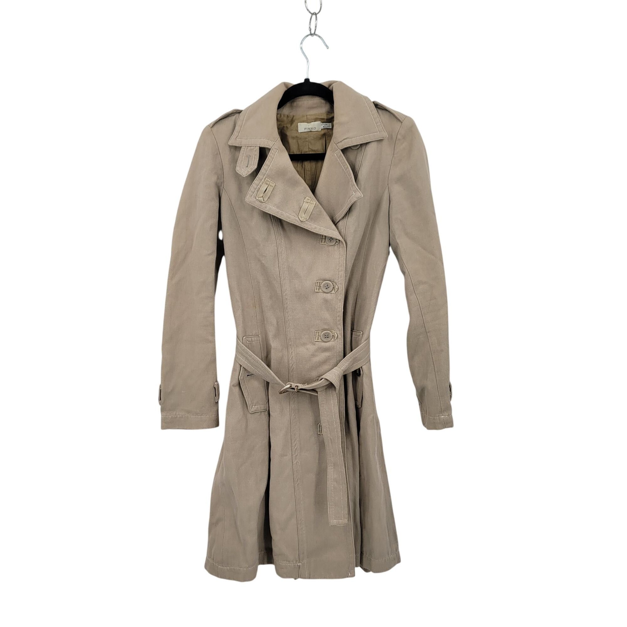 Pinko Pinko Womens Beige Belted Trench Coat Sz S Button Closure Hi Size S / US 4 / IT 40 - 2 Thumbnail