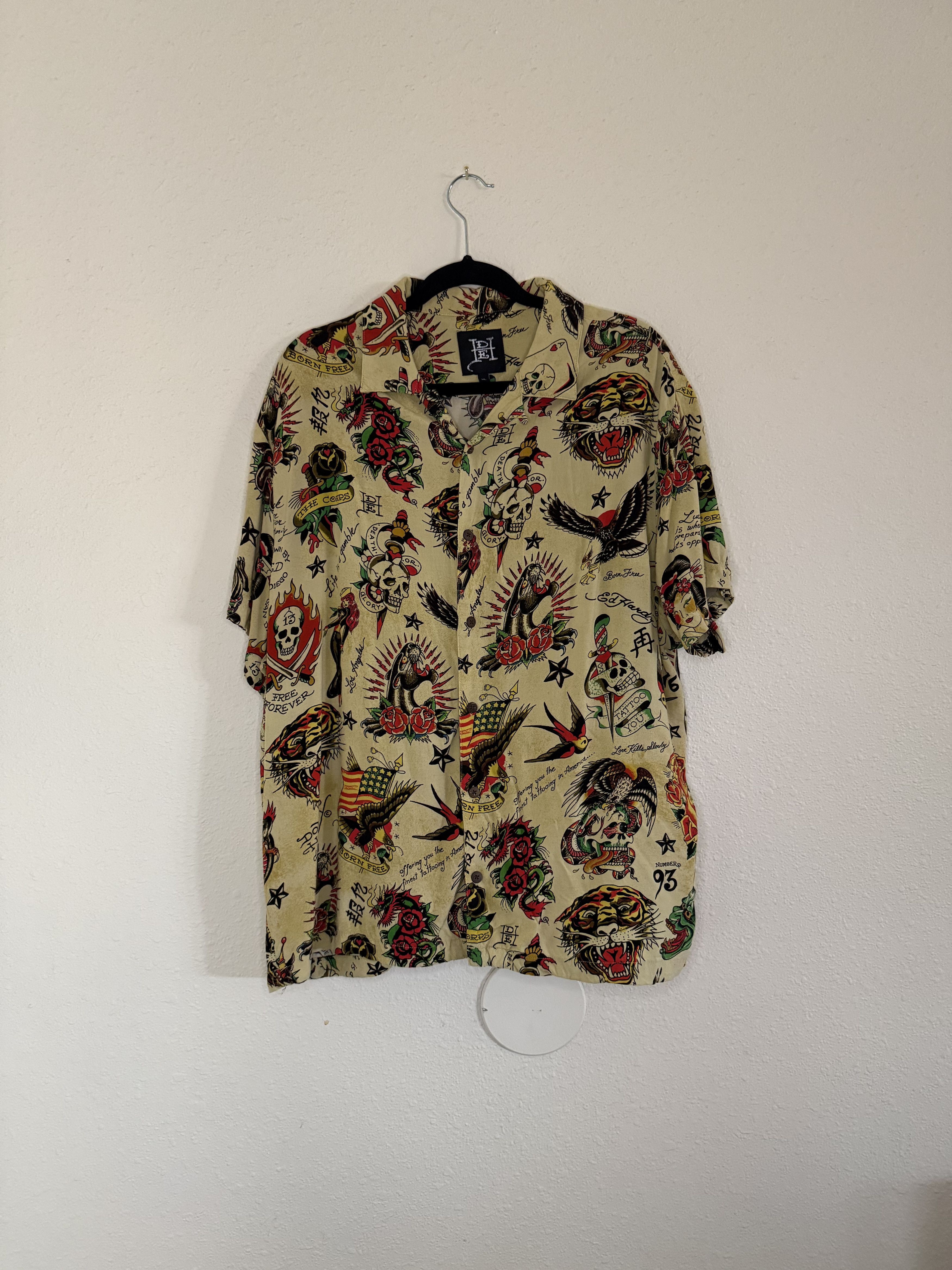Ed Hardy Camp Button Up Shirt - Flash Print Size US XL / EU 56 / 4 - 2 Thumbnail