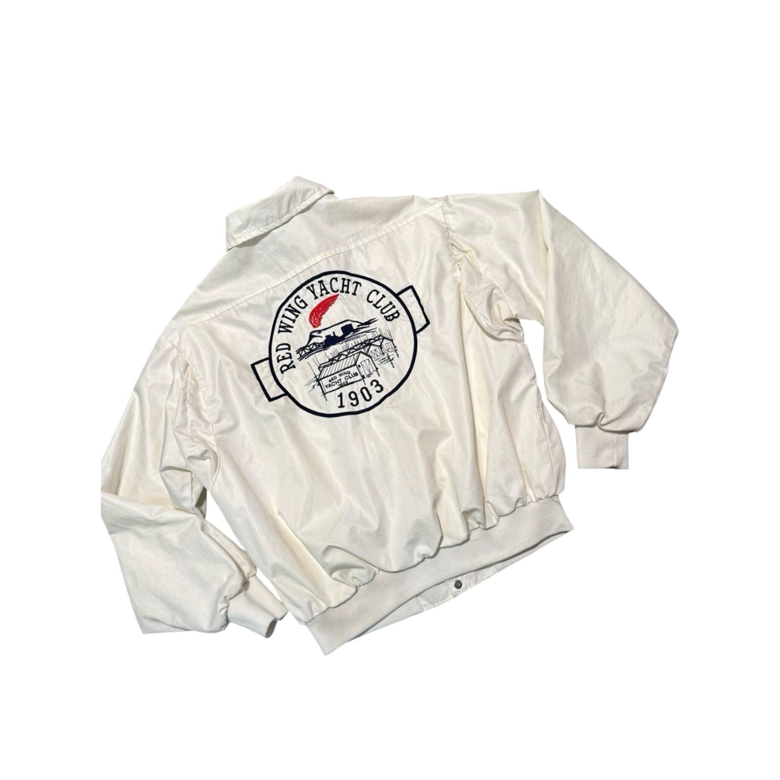Red Wing VINTAGE King Louie Pro Fit Windbreaker Jacket M White Nylon USA 80s Red Wing Yacht Club Embroidered Logo Mens Size US M / EU 48-50 / 2 - 4 Thumbnail