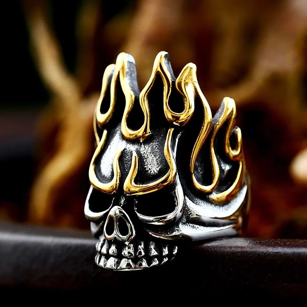 Vintage Flame Skull Ring Size ONE SIZE - 1 Thumbnail