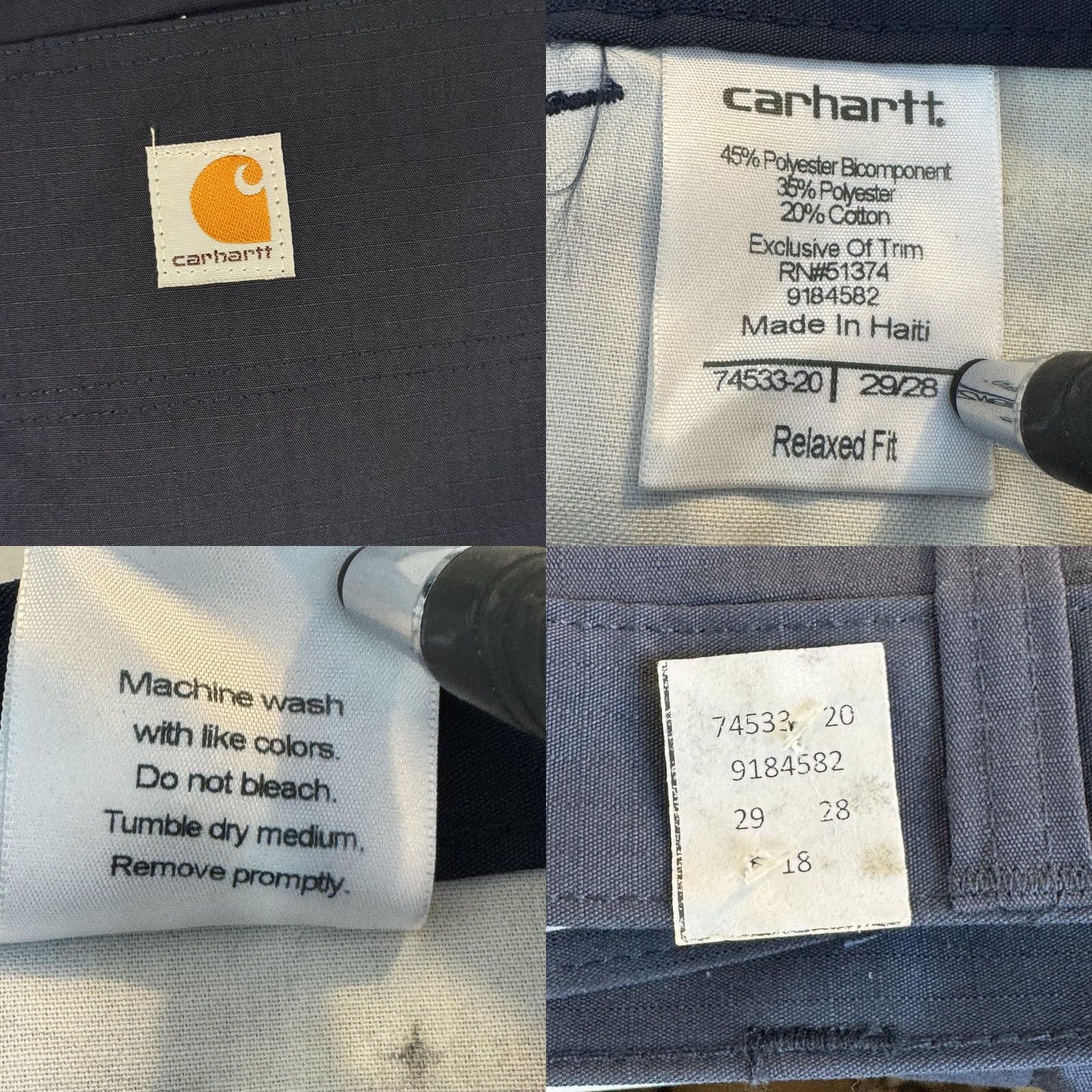 Carhartt Carhartt Pants Mens 29x28 Relaxed Fit Ripstop Cargo 2 Pair Navy Zip Pocket Workwear Cargo Pocket Logo Front Flat Front Size US 29 - 10 Thumbnail