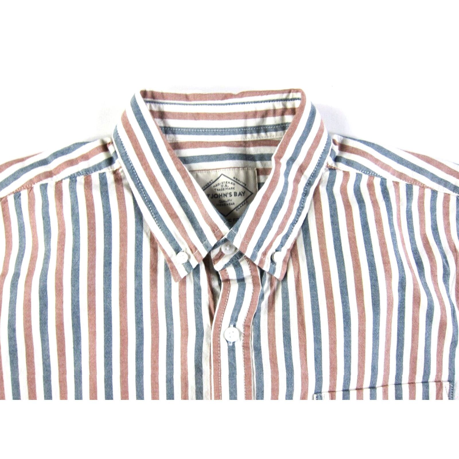 Vintage NWT St. John's Bay Shirt Short Sleeve Stripe Cotton L Pink Blue White Classic Fit Size US L / EU 52-54 / 3 - 4 Thumbnail