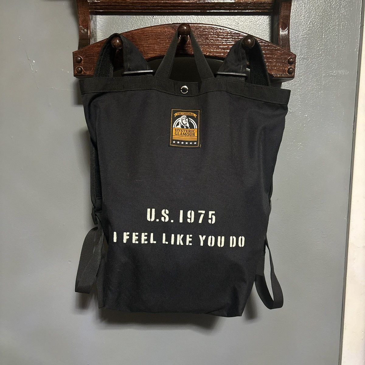 Hysteric Glamour  I Feel Like You Do  Nylon Tote Bag in Black, Men's