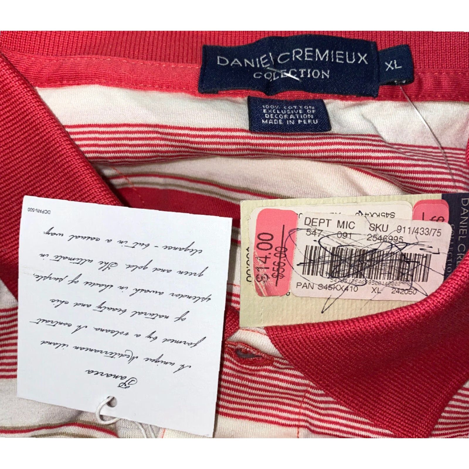 Cremieux Daniel Cremieux Mens Red Striped Golf Polo Shirt XL Cotton Short Sleeve Collared Size US XL / EU 56 / 4 - 6 Thumbnail