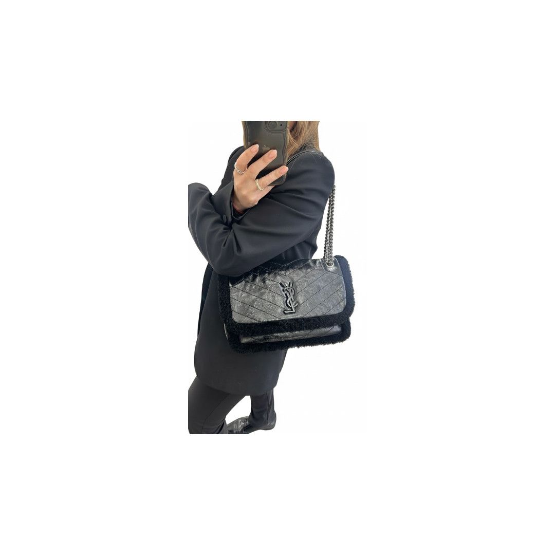 Saint Laurent Paris o1s1wg111125 Size: OS / Shearling Niki Shoulder Bag in Black Size ONE SIZE - 1 Preview