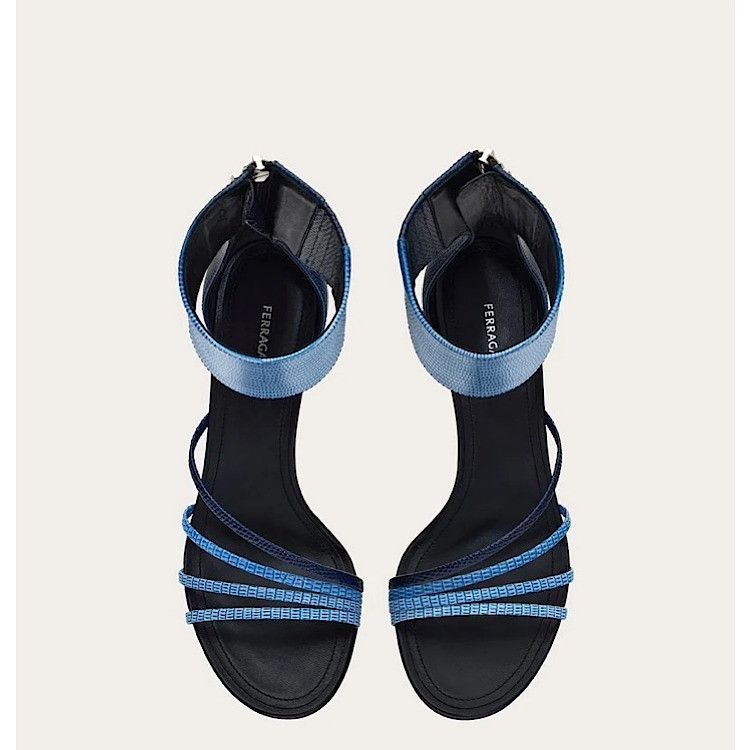Salvatore Ferragamo o1s1rm0924 Curved Heel Sandals in Navy/Blue Size US 6.5 / IT 36.5 - 2 Thumbnail