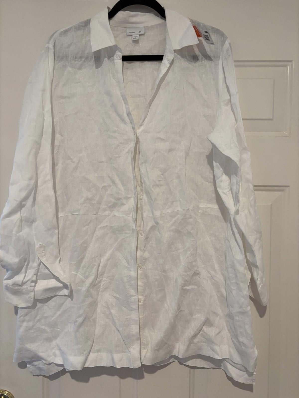 Designer Women's sz 1X J Jill linen white button down blouse #639 Size XL / US 12-14 / IT 48-50 - 1 Thumbnail
