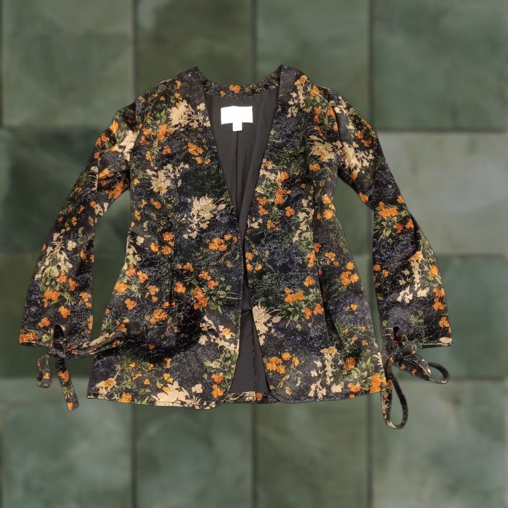 Vintage Hinge Women's Small Black Floral Long Sleeve Jacket Open Front Office Casual Fall Spring Size S / US 4 / IT 40 - 1 Thumbnail