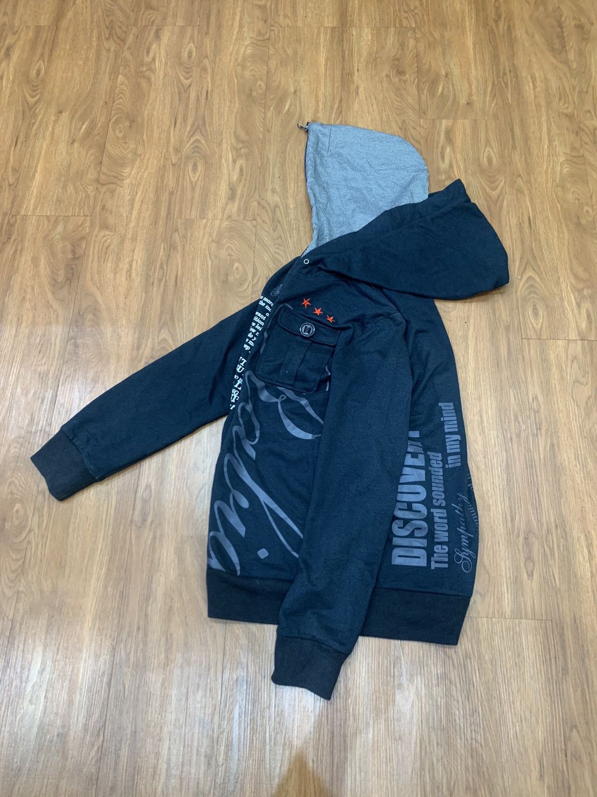 image of Seditionaries x Vintage Black Label Euroyal Poem Double Hoodie Full Zip If6W9 Style in Faded Black 