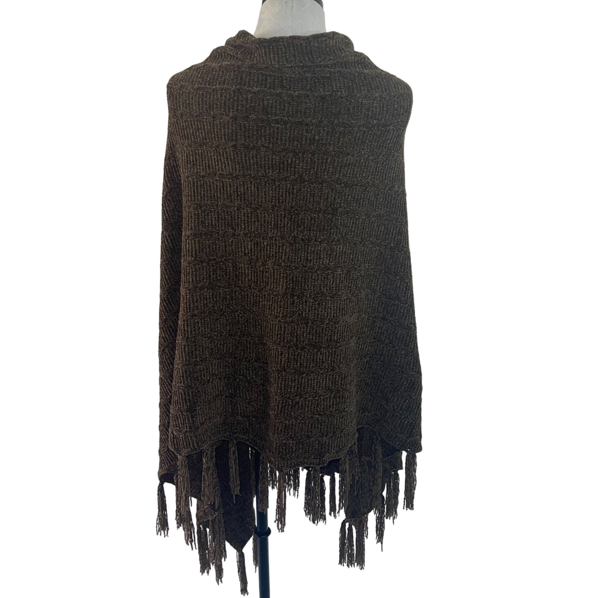 Other Womens Poncho One Size Brown Button Front Fringe Size ONE SIZE - 2 Thumbnail