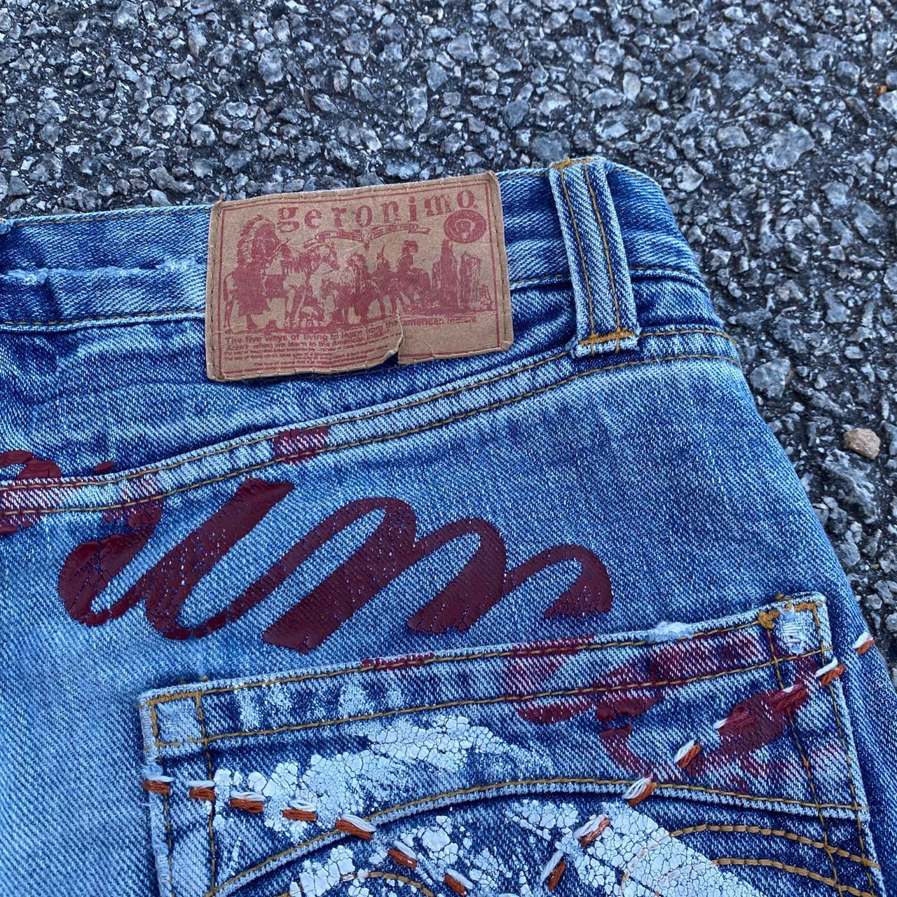 Japanese Brand Vintage Geronimo Indiana American Culture Flare Denim Size US 31 - 20 Thumbnail