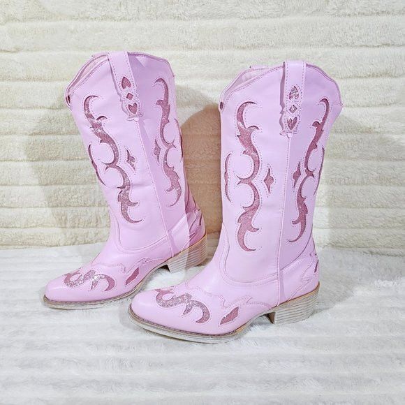 Other Dazzle Darlings Baby Pink Glitter Inset Cowboy Cowgirl Pull Size US 11 / IT 41 - 2 Thumbnail