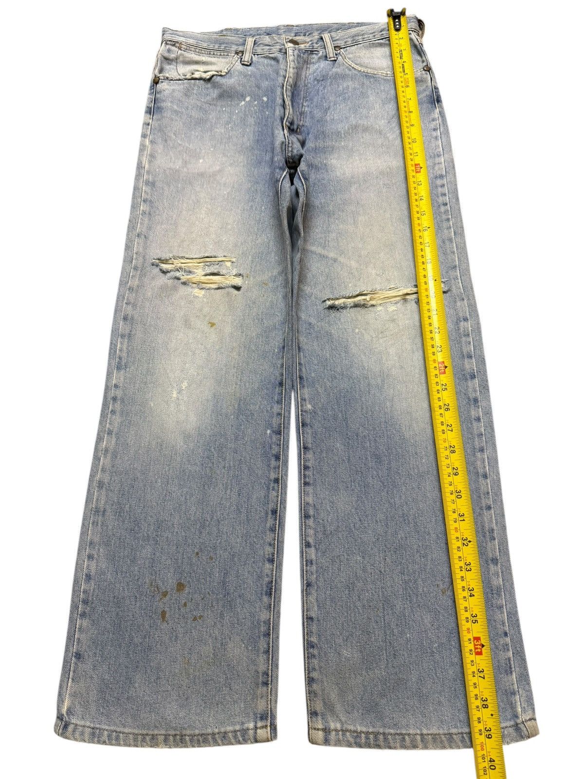 Wrangler Vintage 90s Wrangler Blue Faded Wash Distressed Wide Leg Size US 32 / EU 48 - 9 Thumbnail