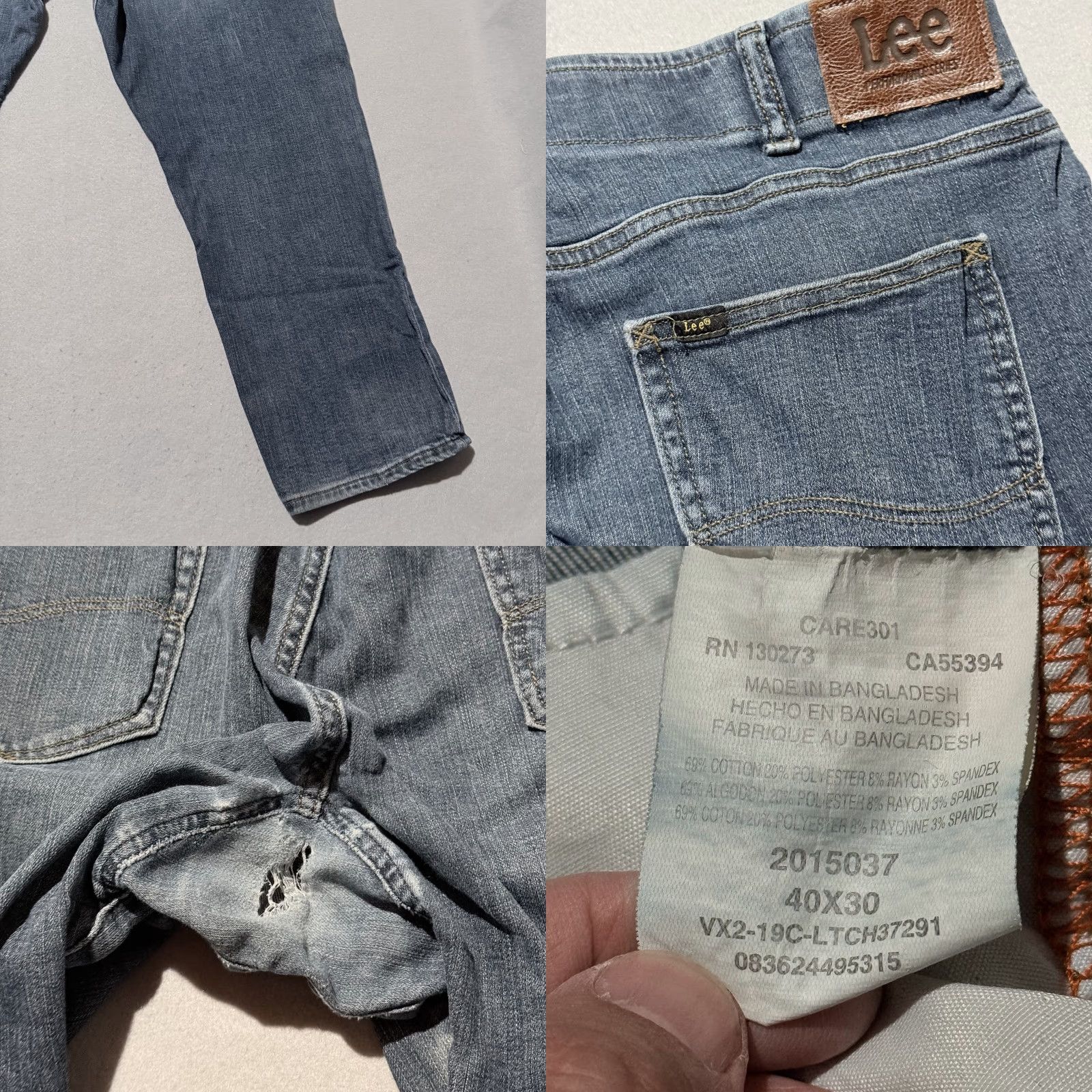 Lee Lee Jeans Blue Denim Stretch Straight Zip Fly - 40x30 Mens Regular Size US 40 / EU 56 - 8 Thumbnail