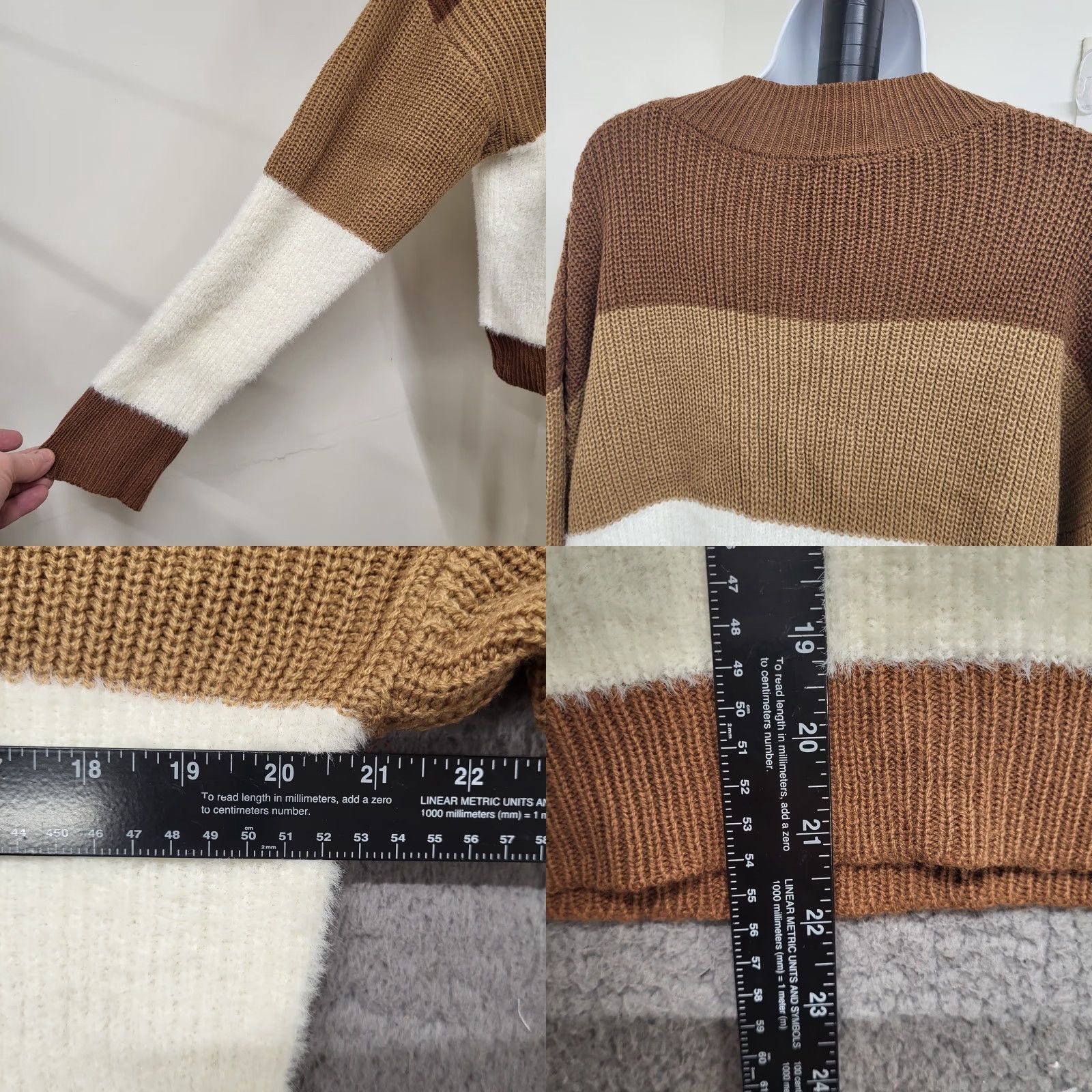 Shein Shein Sweater Women's Medium Brown/Tan Cream Long Sleeve Knit Autumn Fall Bohemian Colorful Classic Pullover Knit Size M / US 6-8 / IT 42-44 - 8 Thumbnail