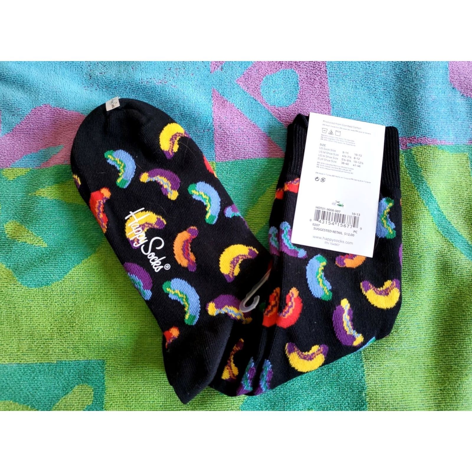 Happy Socks HAPPY SOCKS Colorful Hotdogs Sock Unisex Adults 10-13 Black Cotton Blend Casual Socks Size ONE SIZE - 4 Thumbnail