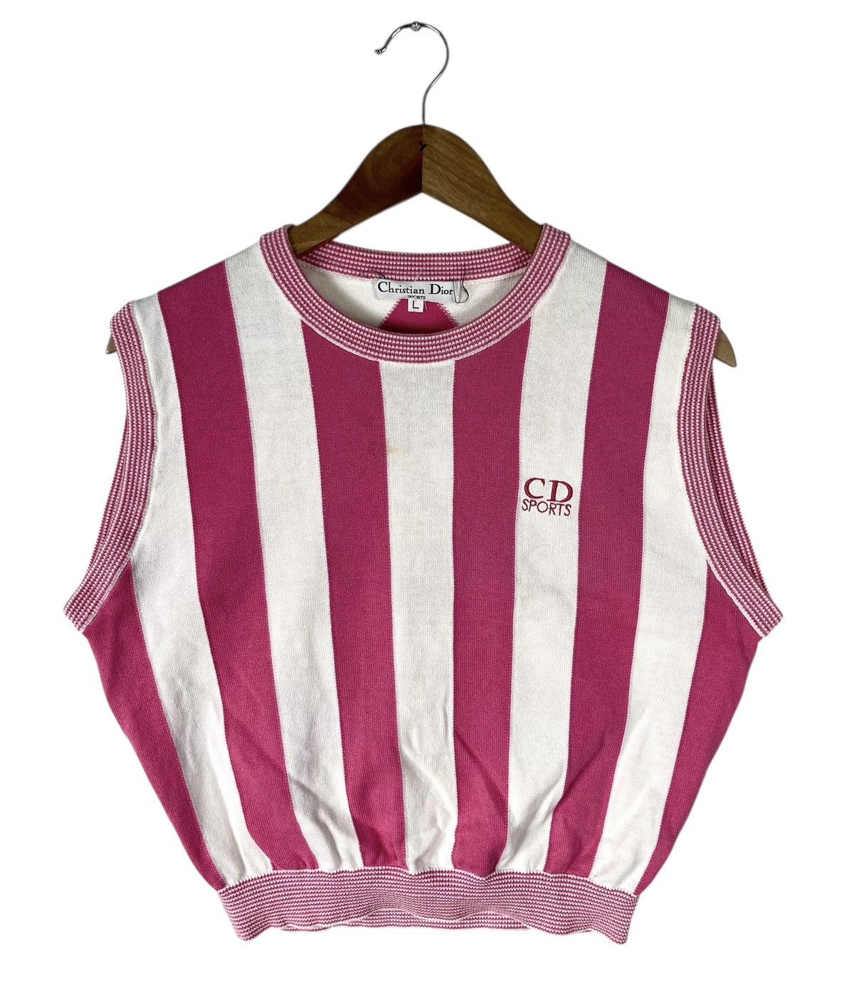 Christian Dior Monsieur Vintage Luxury Christian Dior Sports Pink Stripe Knit Vest Size L / US 10 / IT 46 - 2 Thumbnail