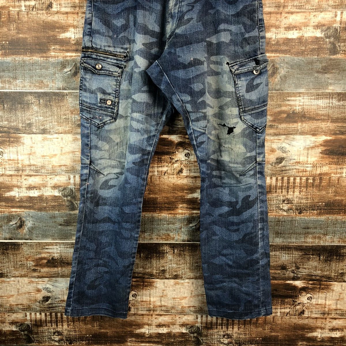 Japanese Brand Z Dragon camo Blue Distressed Denim vintage Pants #A2167 Size US 33 - 3 Thumbnail