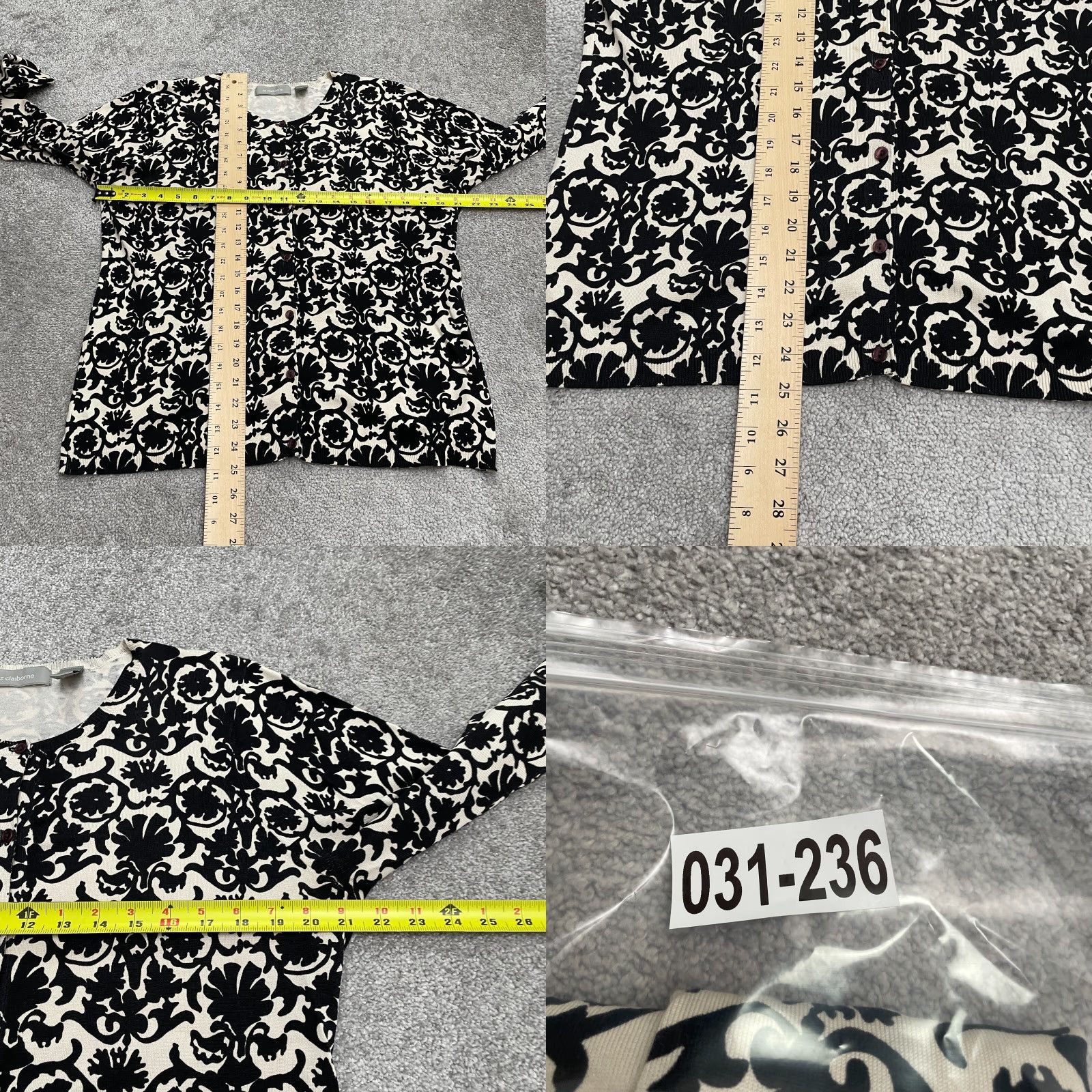 Liz Claiborne Liz Claiborne Cardigan Sweater Womens XL White Black Floral Button Down Silk Size XL / US 12-14 / IT 48-50 - 9 Thumbnail