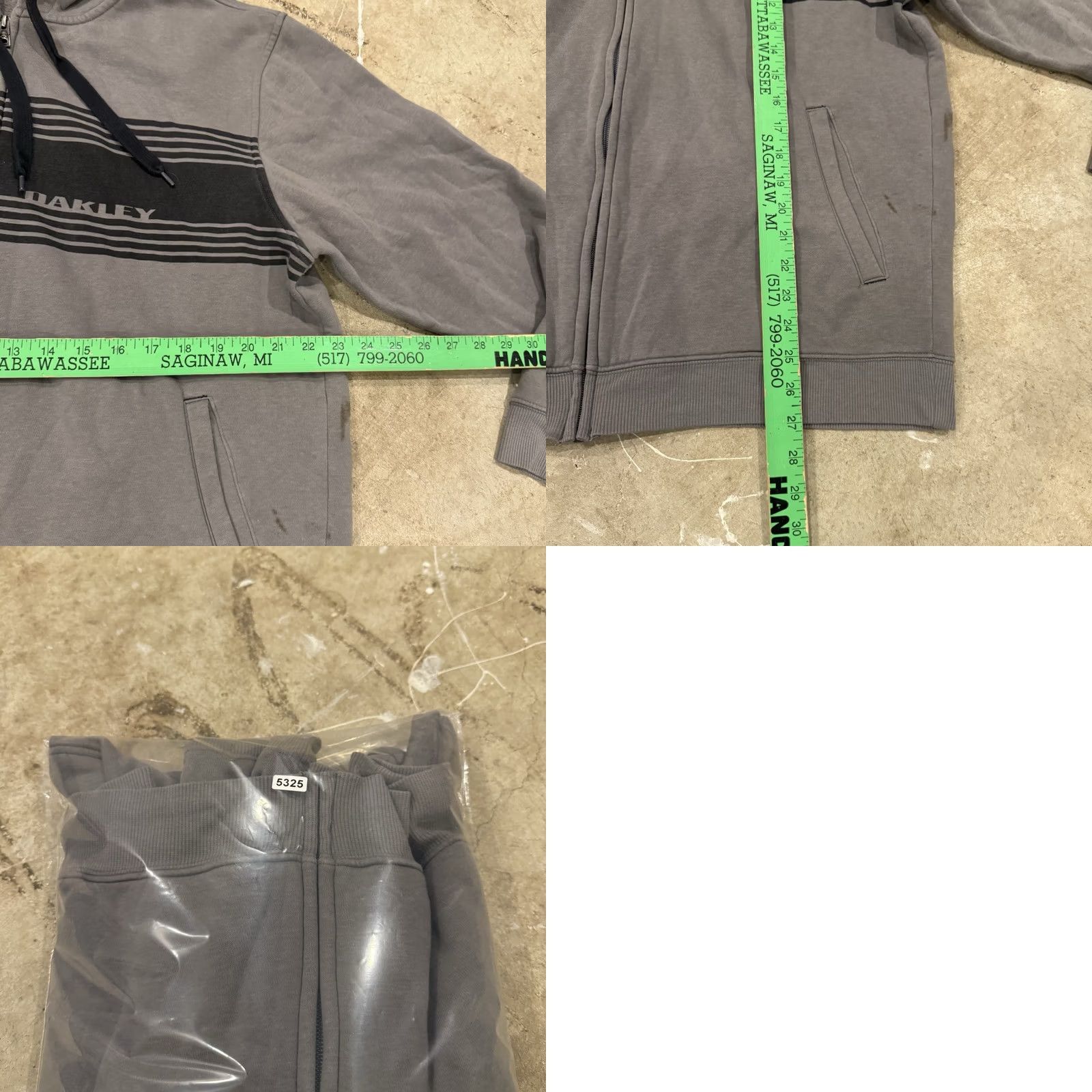 Oakley VINTAGE Oakley Hoodie Mens Large Gray Striped Full Zip Sweatshirt Pockets Y2K STAINS Size US L / EU 52-54 / 3 - 8 Thumbnail