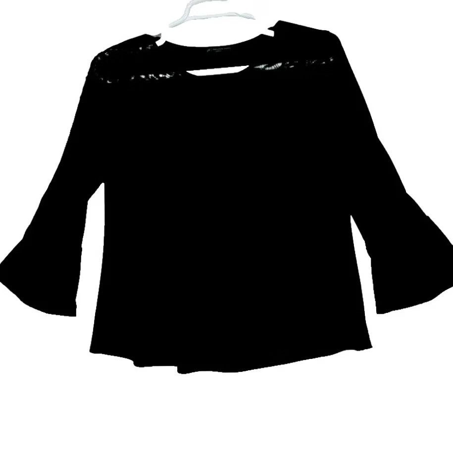 Adrianna Papell Adrianna Papell Blouse Women's M Black Lace Sheer Long Sleeve Top W 350 Shirt Bell Sleeve Round Neck Formal Designer All Seasons Size M / US 6-8 / IT 42-44 - 2 Thumbnail