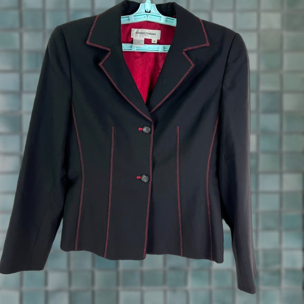 Vintage Gruppo Italiano Jacket Blazer Womens 4 Black Wool Blend Single-Breasted Notch Lined Vintage 80s Classic Shirt? Size S / US 4 / IT 40 - 1 Thumbnail