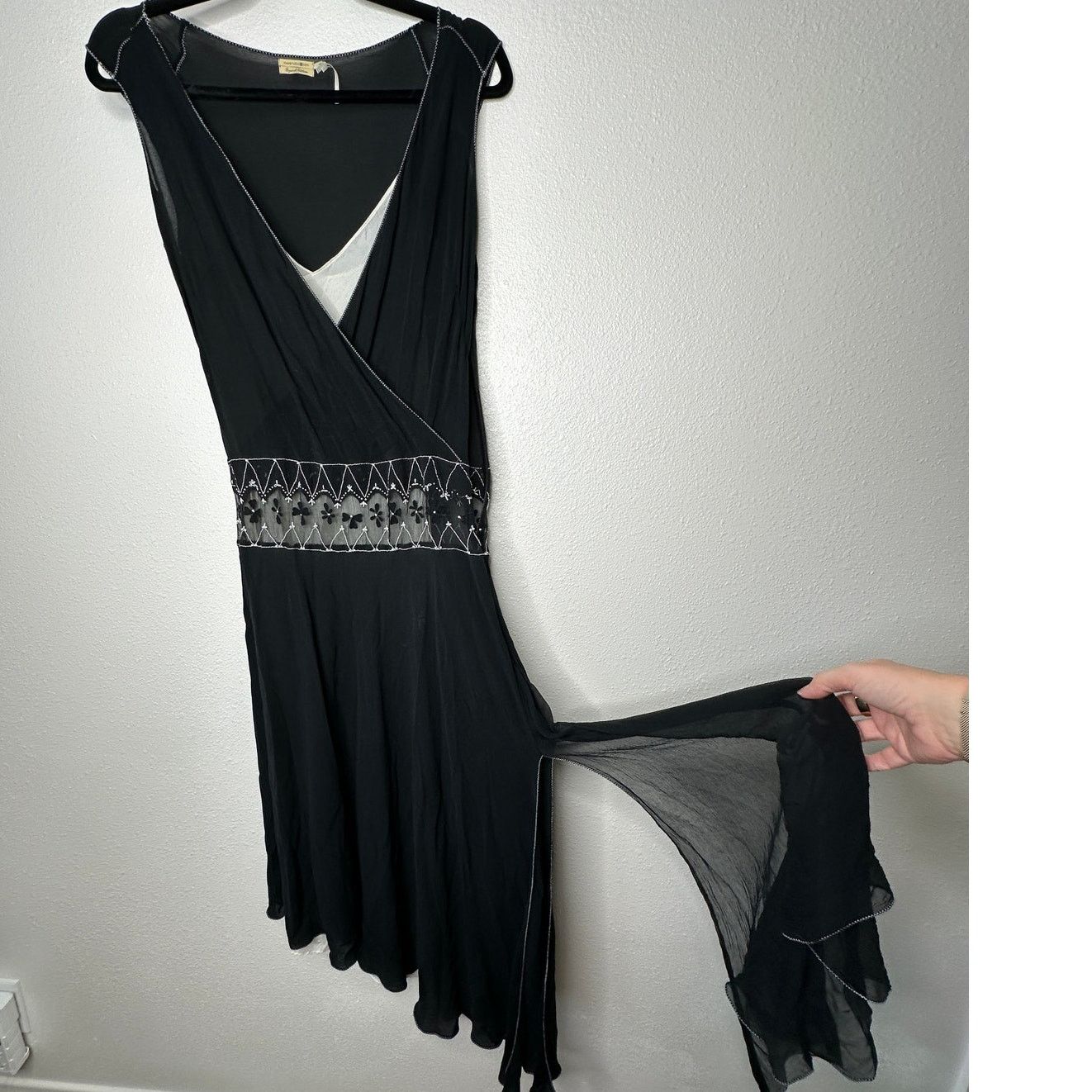 Other Max Studio Special Black Ivory Sheer Silk Embroidered Dress Size S / US 4 / IT 40 - 2 Thumbnail