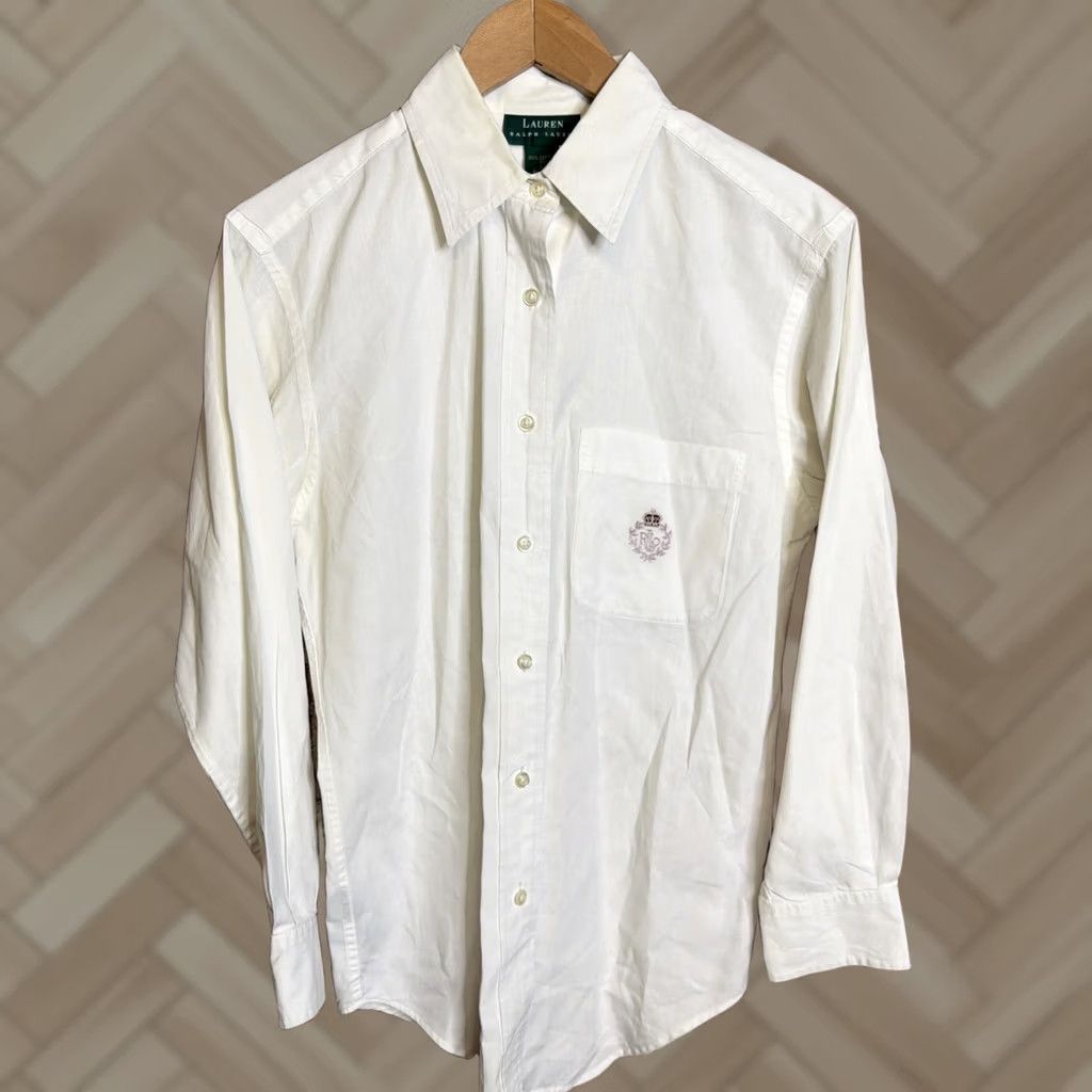 Ralph Lauren Ralph Lauren Button Shirt Women’s Size 4 Crest Logo Embroidered Cotton White Shirt Size S / US 4 / IT 40 - 1 Thumbnail