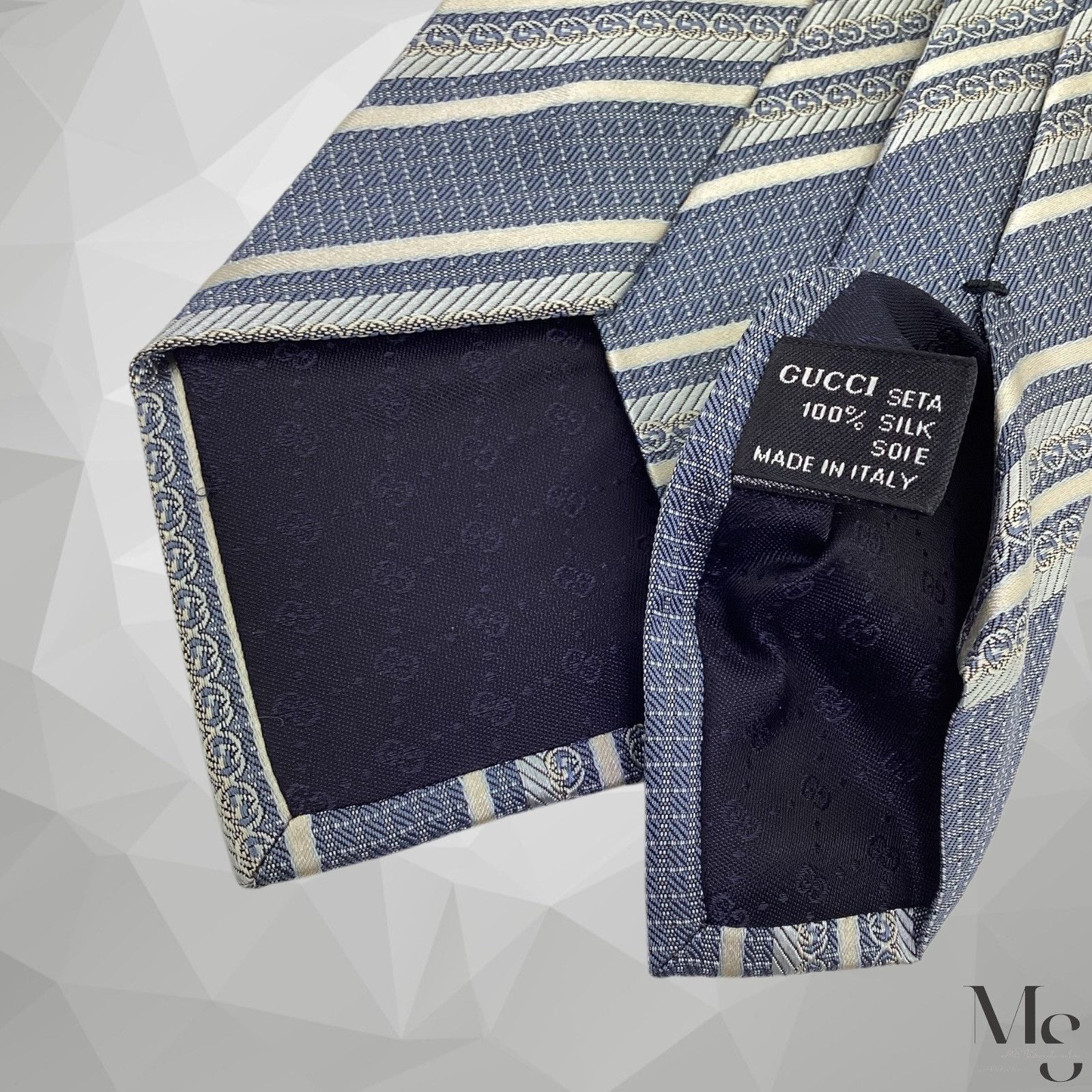 Gucci GUCCI Gray Striped Luxury Designer Silk Tie Made In Italy 58 Size ONE SIZE - 5 Thumbnail