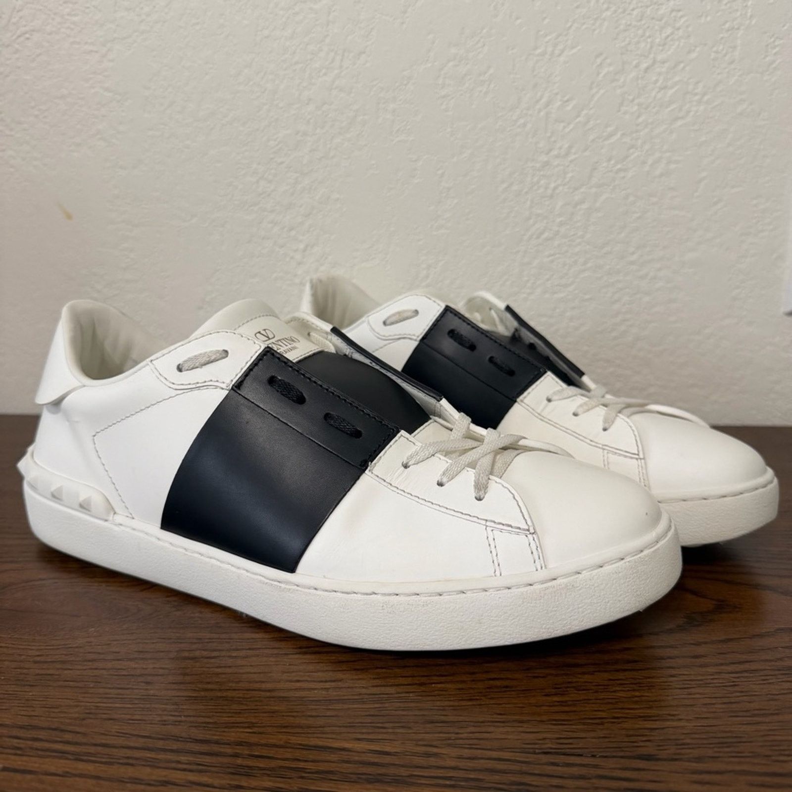 Valentino Rockstud Open Leather Sneakers IT 44.5 White Black Shoes Size US 11.5 / EU 44-45 - 12 Thumbnail
