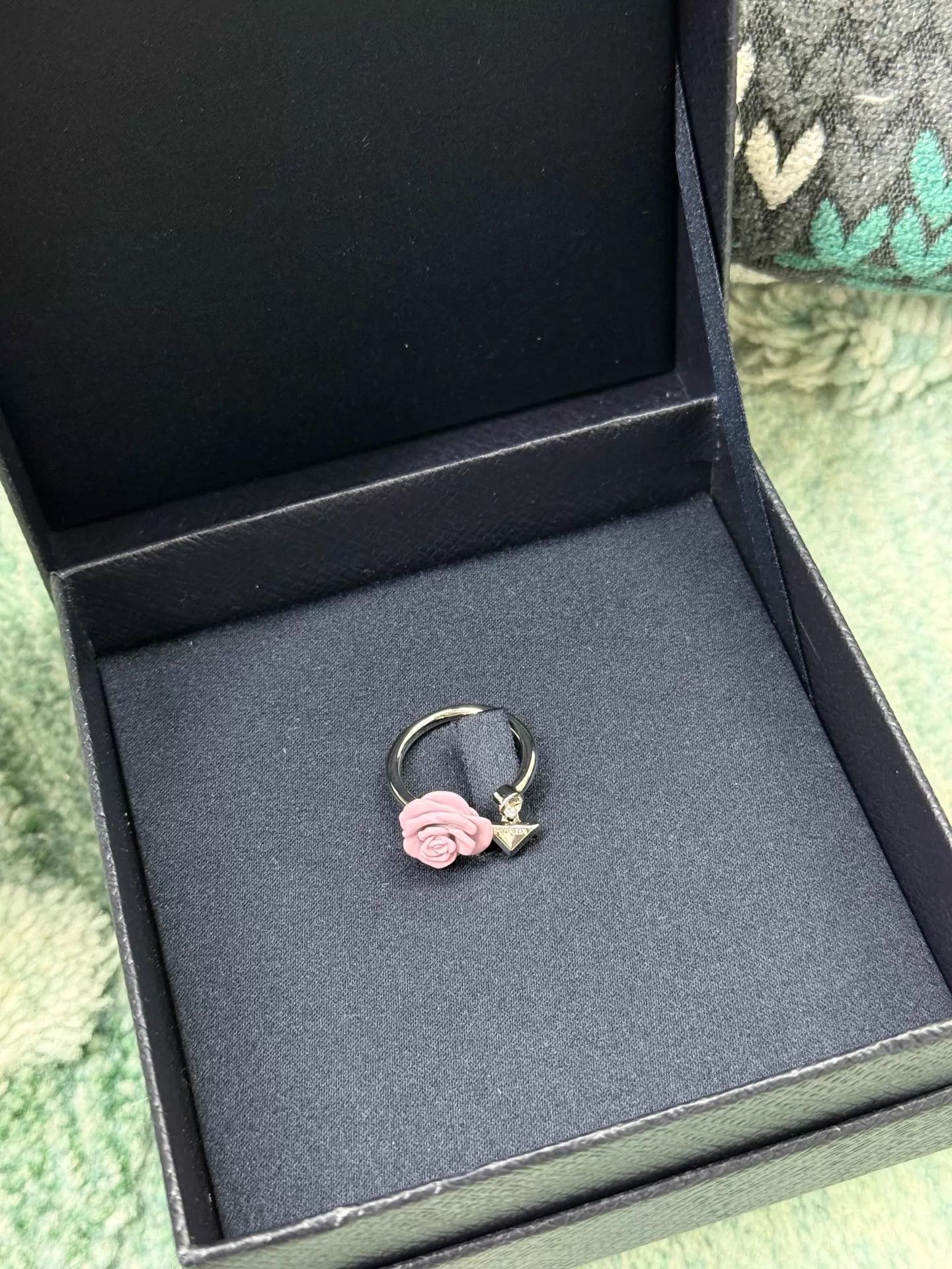 Prada Prada Pink Rose Enamel Adjustable Open Ring Size ONE SIZE - 2 Thumbnail