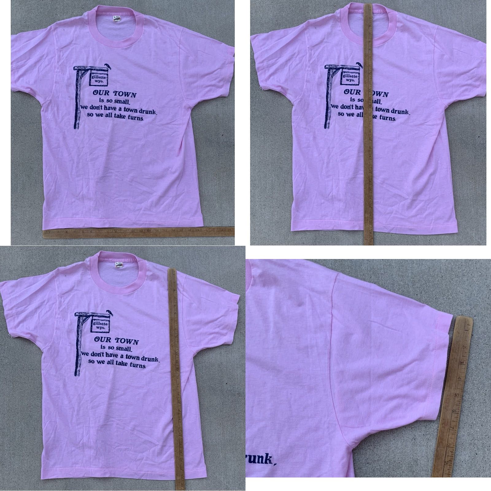 Vintage VINTAGE Screen Stars T-Shirt Mens L Pink 1980s Funny Our Town Is So Small We Dont Have A Town Drunk Graphic Print Cotton Blend Short Sleeve USA Size US L / EU 52-54 / 3 - 11 Thumbnail